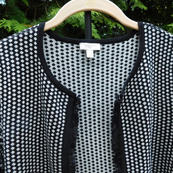 Talbots Stylish Double-Knit Open Cardigan with Fringe Trim - Picture 2 of 4